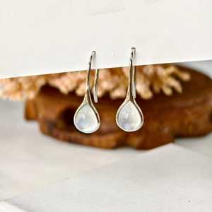 Sterling <b>Silver</b> Drop Larimar Dangle Earrings Moonstone Earrings Natural Gemstone Earrings Women Jewelry Gift - Product Image 5