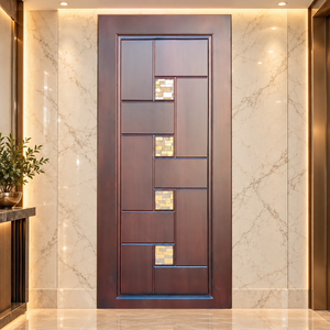 Puerta de Entrada Abatible de Madera Sólida Golden Aero GA-19G con Vidrio Teñido, Diseño Moderno para Apartamentos y Villas - Product Image 1