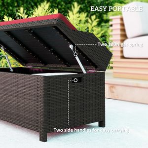 Panca portaoggetti da esterno in vimini rosso con cuscino per decorazioni da esterno - Product Image 5