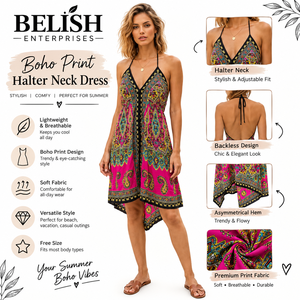 Robe mini bohème sans manches à col halter avec imprimé cachemire, ourlet asymétrique, coupe ample, robe d'été décontractée en mousseline à nouer - Product Image 1