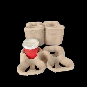 Plateau porte-boissons en pulpe moulée haute résistance pour boissons chaudes et froides, plateau à 2 compartiments pour tasses, plateau porte-café en fibre moulée - Product Image 1