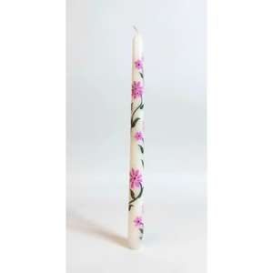 Perfect Handmade Floral Taper Candle Delicate Pink Blooms Green Vine Detailing Custom Scented Smokeless <b>Paraffin</b> Soy Wax - Product Image 1