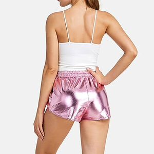 Shorts Metálicos Brillantes Y2K para Mujer, Cintura Elástica Media con Cordón Lateral, Fruncidos, Ecológicos, Transpirables, Ajustados y Sexys - Product Image 4