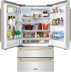 Edición Autograph de 36 pulgadas y 22.5 cu. pies cúbicos Refrigerador de 4 Puertas Francesas con Manijas Tradicionales en Bronce Champagne - Product Image 3