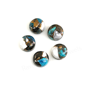 Turquesa Kingman Blanca Natural de Cobre, 12mm, Cabujón Redondo Liso de Alto Brillo para Joyería y Colgantes - Product Image 1
