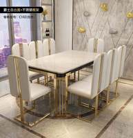 Ensemble de salle à manger moderne 6 places avec table carrée en acier inoxydable et plateau en marbre, design durable, chaise simple pour l'ameublement de la maison