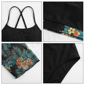 Conjunto de bikini tipo kimono de gasa con estampado floral para mujer, cuello cuadrado, cintura alta, traje de baño de dos piezas con detalle drapeado - Product Image 4