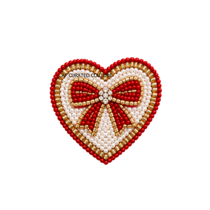 Broche artisanale en perles en forme de cœur avec ruban, épingles rouges, blanches et dorées pour femmes, accessoires de robe, broches de mode pour la Saint-Valentin - Product Image 1