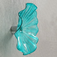 Vas Dinding Gantung Longree Aqua Blue Turquoise Modern Art Deco, Piring Kaca Murano Buatan Tangan, Seni Dinding