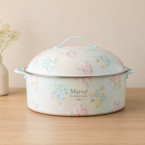 Casserole de service en émail floral Marvel Handicrafts avec couvercle, poignées latérales imprimées pastel, ustensiles de cuisine haut de gamme pour la cuisine et la salle à manger - Product Image 1