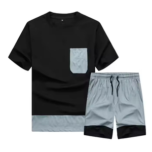 ชุดเซ็ตเสื้อผ้าลำลองผู้ชายผ้าฝ้าย 100% เสื้อและกางเกงขาสั้นเข้าชุด 2 ชิ้น สำหรับฤดูร้อน ชุดกีฬาผู้ชาย - Product Image 4