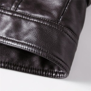 <b>Men's</b> Slim Sheep Skin <b>Leather</b> <b>Jacket</b> New Winter Warm Casual Motorcycle Biker Coat Canvas Fabric <b>jacket</b> for <b>men</b> - Product Image 2