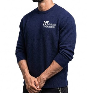 Micah Corporation <b>Mens</b> Navy Blue Wool Crew Neck <b>Pullover</b> Knitted Sweater Regular Fit Solid Color Casual Autumn Wear - Product Image 4