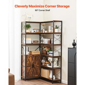Libreria angolare a L girevole a 6 livelli in stile rustico con armadio contenitore alto 70 pollici e 10 ripiani - Product Image 2
