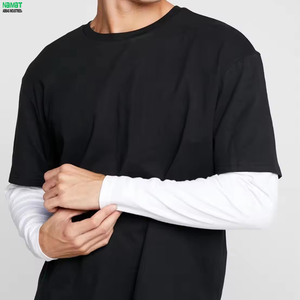 Double <b>Layer</b> Sleeve Shirt Men Heavyweight Cotton Crewneck Mock Long Sleeve <b>Top</b> Plain Casual Streetwear Clothing - Product Image 4