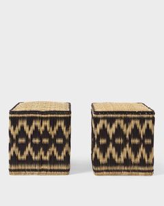 Artisan Crafted Rattan <b>Pouf</b> Green and Natural Diamond Weave Square Footstool Eco-Friendly Accent Seating for Tropical Decor - Product Image 3