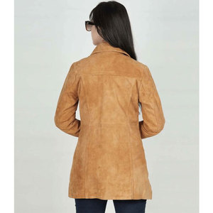 Abrigo de Cuero de Gamuza Genuina para Mujer, Corte Clásico Entallado, Chaqueta Trench de Longitud Media con 4 Botones - Product Image 2