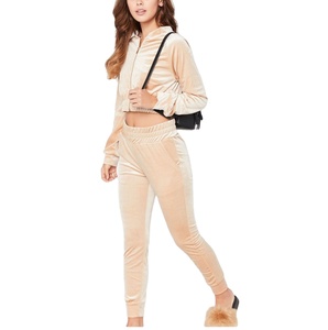 New Arrival High Quality Customized Logo Breathable Winter Shiny Cropped Hoodie Womens Velvet Yoga Fitness Velour <b>Tracksuit</b> - Product Image 1