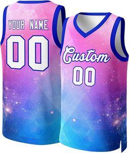 Camiseta de baloncesto personalizada Galaxy – Uniforme de equipo sublimado con nombre y número personalizados, diseño de nebulosa espacial rosa y azul para hombre - Product Image 1