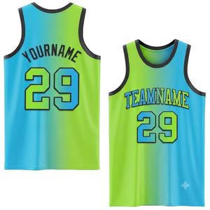 Camiseta de Baloncesto Sublimada Personalizada por el Fabricante, Degradado Azul Verde, Malla Transpirable, Nombre y Número del Equipo Personalizados, Uniformes - Product Image 1
