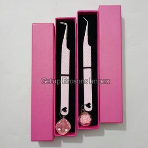 Pince à épiler professionnelle en acier inoxydable rose pour extensions de cils, pointe en fibre, pointe dentelée environ 10 mm, antistatique - Product Image 2