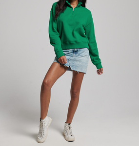 100% Cotton Fleece Loose Oversized Crew Neck Streetwear <b>Half</b> <b>zip</b> New Design Autumn Winter <b>Women</b> Cropped <b>Sweatshirt</b> - Product Image 1