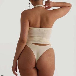 Top de tirantes acanalado para mujer 2026 con logo personalizado, cuello halter, espalda sexy, secado rápido, ajuste ceñido, algodón suave y elastano, top informal para estar en casa. - Product Image 4