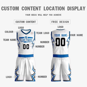 Conjunto de Uniforme de Baloncesto Personalizado Blanco y Azul, Jersey Sublimado, Pantalones Cortos, Absorbe la Humedad, 100% Poliéster, Unisex, Adulto, Todas las Temporadas - Product Image 2