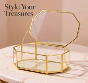 Glass Metal Jewelry Box With 6 Compartments And <b>Mirror</b> Lid For Organizing Necklaces Rings Watches Bracelets - Product Image 4