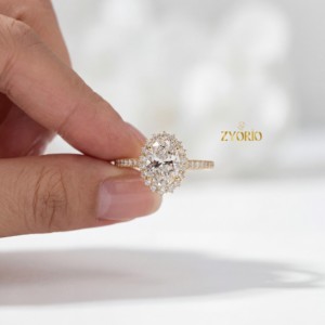 Fine Jewelry Lab Grown Oval Cut Diamond Engagement Ring Pave Trendy Gold 14K/18K VS Bridal Wedding Anniversary Party Proposal - Product Image 2