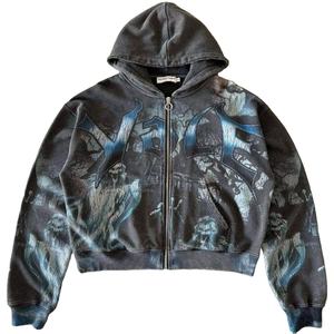 Veste zippée en molleton lourd à imprimé floral vintage personnalisé, impression DTG, fermeture éclair, molleton français, dessin animé, lavage à l'acide, sweat-shirt délavé - Product Image 2