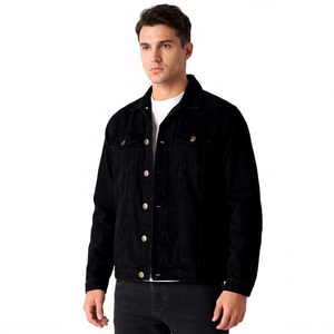 Chaqueta de Mezclilla Negra para Hombre, Estilo Casual, Cuello Camisero, Cierre de Botones, Algodón Lavado, Corte Regular, Estilo Otoñal - Product Image 4