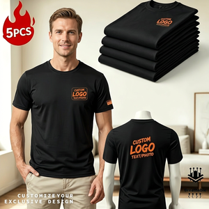 T-shirt à manches courtes pour homme, noir, à séchage rapide, avec logo personnalisé, 100% polyester jersey, col rond, motif lettres décontracté, 5 pièces, pull-over premium - Product Image 3