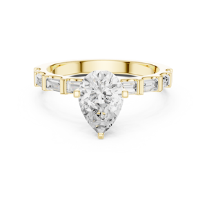 แหวนหมั้นเพชรทรงลูกแพร์สีเหลืองทองสำหรับผู้หญิง แหวนแต่งงานแบบวงบาแก็ตต์ แหวนสัญญาครบรอบวันแต่งงาน - Product Image 2