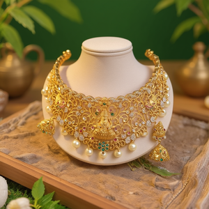 Lakshmi Pearl and Diamond Choker with Jhumki for Wedding and Party - Product Image 3