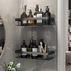 Étagère de salle de bain sans poinçon étagères support de rangement de shampooing mural pour support de cuisine accessoire d'organisateur de bain en aluminium carré
