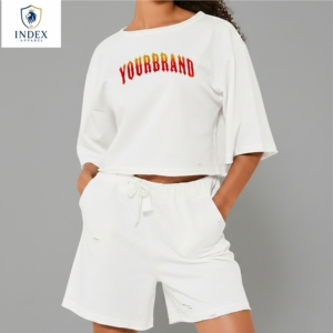 Conjunto de 2 Piezas para Mujer, Marca Index Apparel, Blanco, Tejido de Algodón, Corte Holgado Informal, Cuello Redondo, Manga Corta, Largo por Encima de la Rodilla - Product Image 1