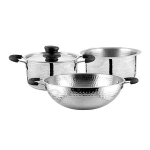 Juego de Utensilios de Cocina Clásicos Ecológicos de Acero Inoxidable, Antiadherentes, Ligeros, Diseño Martillado, 3 Piezas - Product Image 1