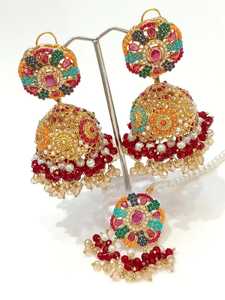 Últimos diseños de conjuntos de aretes con cuentas rojas para mujeres, estilo bohemio, conjunto de joyería de moda para uso diario, para bodas. - Product Image 1