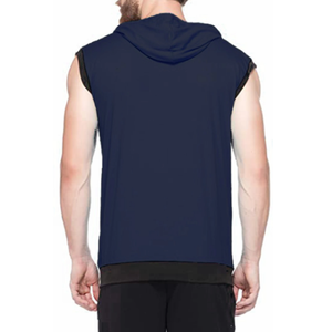 Sweat à capuche zippé sans manches en molleton épais 100 % coton bleu marine de haute qualité pour homme, idéal pour l'hiver, la gym et le sport, brodé et teint uni - Product Image 2