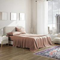 Parure de draps 4 pièces personnalisable en coton brossé doux 100% coton, 300 fils, tissée, toutes saisons, couleur unie