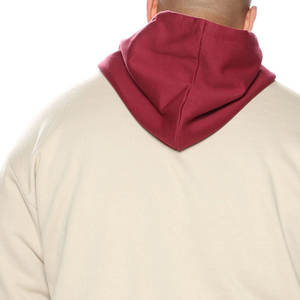 <b>Men's</b> Premium <b>Burgundy</b> & Beige Color-Block <b>Hoodie</b> | White Quad-Panel Streetwear Pullover Urban Athletic Gym Training Activewear - Product Image 5