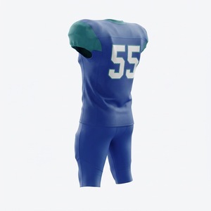 Custom Blue Teal American Football <b>Padded</b> Jersey and Pants Set Team Uniform with Player Number 55 Sublimated Sportswear for Men - Product Image 3