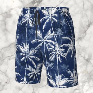 2026 New Design <b>Men</b>’s Navy Blue Palm Tree Print Swim Shorts Quick Dry Beach <b>Trunks</b>, Summer Holiday Surf and Pool Swimwear - Product Image 3
