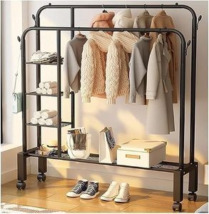 Minimalist Metal <b>Clothing</b> <b>Rack</b> With Wheels 4-Tier Storage Shelf <b>Standing</b> Wardrobe Organizer Multifunctional Design - Product Image 1