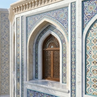 Structure de pavillon de mosquée ornementale personnalisée en pierre sculptée, design traditionnel, pour montage mural extérieur, modèle complet