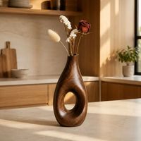 Vase de table rond en bois mat de luxe fait main au design minimaliste pour l'affichage floral et la décoration intérieure FASHION CRAFT