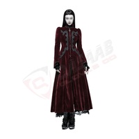Abrigo gótico rojo largo para mujer, botones bordados, capucha impermeable de piel sintética, estampado de moda de lino Reversible, lana vaquera de talla grande