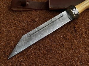 Premium Handcrafted Viking Camping <b>Knife</b> Damascus Steel <b>Bone</b> <b>Handle</b> Drop Point Straight Edge Full Tang Hunting Bushcraft - Product Image 3