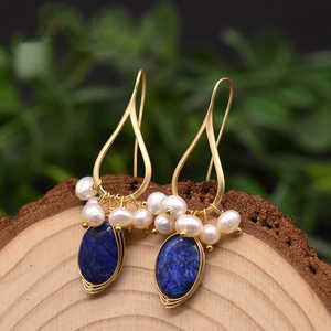 Pendientes de Perlas Naturales de Agua Dulce, Lapislázuli Azul, Forma Redonda, para Uso Diario de Mujeres - Product Image 1